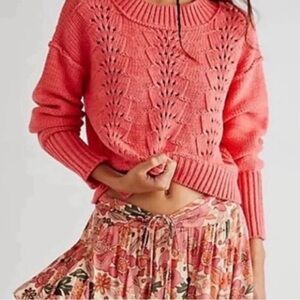 Free People Coral Cropped Sweater- NWT- XS